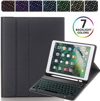 Wireless Keyboard Voor Ipad 10.2 Inch Case Pu Leather Flip Stand Cover Voor Ipad 7th Gen 10.2 "Backlit bluetooth Toetsenbord zwart-Backlit