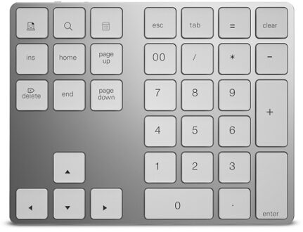 Wireless Numeric Keyboard Aluminium 34 Key BT Keyboard Built-in Rechargeable Battery Keypad for Windows/iOS/Android (Silver)
