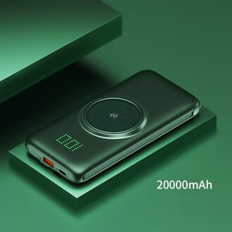 Wireless Power Bank 20000Mah Ingebouwde Kabel Draagbare Mobiele Telefoon Extra Batterij Oplader Voor Xiaomi Huawei Iphone Samsung groen 20000mAh