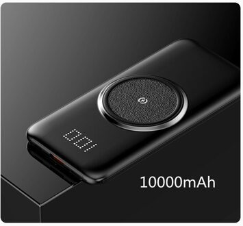 Wireless Power Bank 20000Mah Ingebouwde Kabel Draagbare Mobiele Telefoon Extra Batterij Oplader Voor Xiaomi Huawei Iphone Samsung zwart 10000mAh