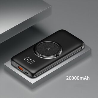 Wireless Power Bank 20000Mah Ingebouwde Kabel Draagbare Mobiele Telefoon Extra Batterij Oplader Voor Xiaomi Huawei Iphone Samsung zwart 20000mAh
