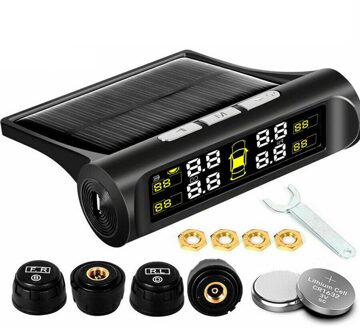 Wireless Solar Auto Tpms Bandenspanningsmeter Monitoring Systeem Digitale Lcd Display Automatische Veiligheid Alarmsysteem Extra 4 Sensoren