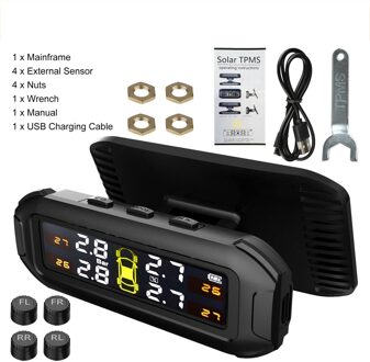 Wireless Solar Tpms Lcd Auto Bandenspanningscontrolesysteem 4 Externe Sensoren Digitale Weergave Bandenspanning Alarm Auto Brandstof Besparen