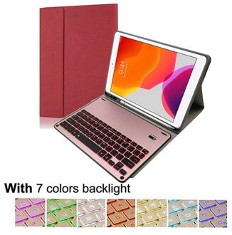 Wirless Backlight Toetsenbord Case Voor Ipad 10.2 Inch Tablet Cover Voor Ipad 7th Gen A2197 Case Pu Leather Afneembare cover rood Backlight