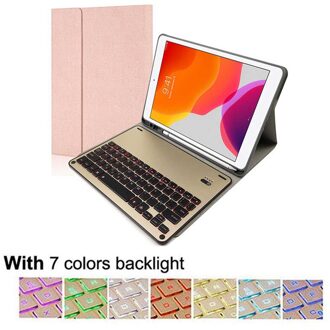 Wirless Backlight Toetsenbord Case Voor Ipad 10.2 Inch Tablet Cover Voor Ipad 7th Gen A2197 Case Pu Leather Afneembare cover roze Backlight