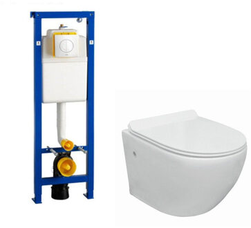 Wisa Go toiletset compact spoelrandloos inclusief Wisa XS toiletreservoir met softclose en quickrelease toiletzitting met bedieningsplaat wit 0704406/sw242519