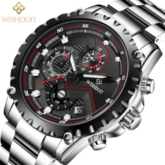 WISHDOIT Men's Watch Top Brand Luxury Stainless Steel Luminous Waterproof Quartz Watch Men's Fashion Chronograph Sports Watch