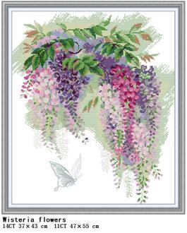 Wisteria Bloem Kruissteek Kit Bloemen Patroon 14CT 11CT Count Bedrukte Stof Diy Hand Borduren Set Woondecoratie Schilderen 14CT Printed canvas