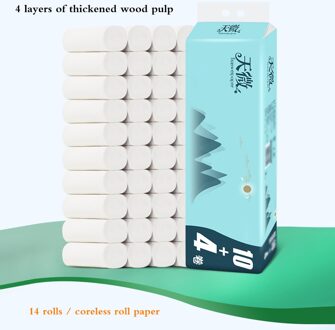 Wit 14 Rolls Toiletpapier Vier-Layer Huishoudelijke Papieren Handdoek Roll Toiletpapier Coreless Papier Handdoeken Snelle Levering