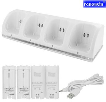 Wit Batterij oplader stand 4x Oplaadbare Batterij + Quad 4 Dock Station Charger Kit voor Wii Remote Controller