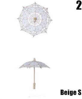 Wit Beige Kanten Parasol Paraplu Bruiloft Elegante Katoen Borduurwerk Paraplu 2