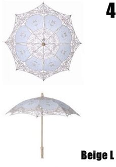 Wit Beige Kanten Parasol Paraplu Bruiloft Elegante Katoen Borduurwerk Paraplu 4