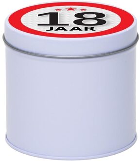 Wit bewaarblik/opbergblik 10 cm met 18 jaar sticker - Cadeaudoosjes