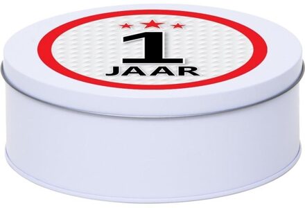 Wit bewaarblik/opbergblik 18 cm met 1 jaar sticker - Cadeaudoosjes