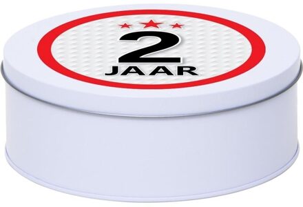 Wit bewaarblik/opbergblik 18 cm met 2 jaar sticker - Cadeaudoosjes