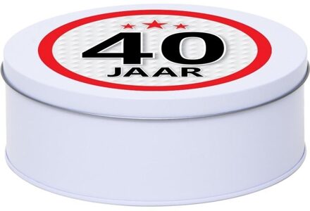 Wit bewaarblik/opbergblik 18 cm met 40 jaar sticker - Cadeaudoosjes