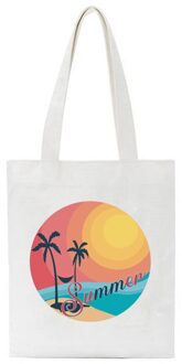 Wit Canvas Tassen Kokospalm Zonsondergang Print Vrouwen Schoudertas Harajuku Grafische 90S Meisje Tote Grote Capaciteit Herbruikbare Handtas fbt551