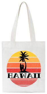 Wit Canvas Tassen Kokospalm Zonsondergang Print Vrouwen Schoudertas Harajuku Grafische 90S Meisje Tote Grote Capaciteit Herbruikbare Handtas fbt561