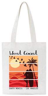 Wit Canvas Tassen Kokospalm Zonsondergang Print Vrouwen Schoudertas Harajuku Grafische 90S Meisje Tote Grote Capaciteit Herbruikbare Handtas fbt562