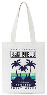 Wit Canvas Tassen Kokospalm Zonsondergang Print Vrouwen Schoudertas Harajuku Grafische 90S Meisje Tote Grote Capaciteit Herbruikbare Handtas fbt564