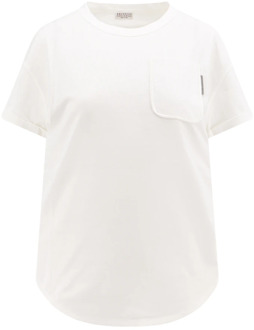Wit Crew-Neck T-Shirt met Zak Brunello Cucinelli , White , Dames - L,M,S