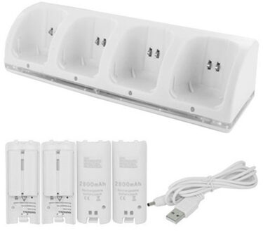 Wit Gamepad Batterij oplader stand 4x Oplaadbare Batterij + Quad 4 Dock Station Charger Kit voor Wii Remote Controller