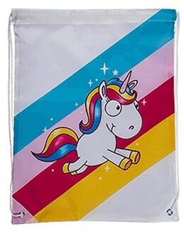 Wit gymtasje eenhoorn met regenboog 42 cm
