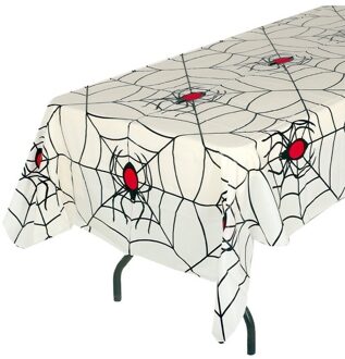 Wit halloween spinnenweb thema tafelkleed - plastic - 135 x 270 cm