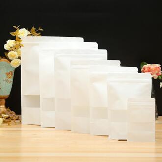 Wit Hersluitbare Kraftpapier theezakje Stand up Zip Lock Zakjes met scrub venster Clear display Zelf Seal Verpakking 20 stks/partij 18x26cm