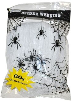 Wit horror spinnenweb met spinnen 60 gr halloween decoratie
