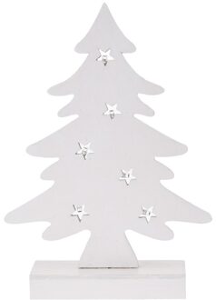 Wit houten kerstboompje decoratie 28 cm met LED verlichting