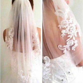 Wit/Ivoor Kant Wedding Veil Korte Bridal Veil Bridal Accessoires Met Kam