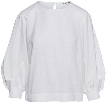 Wit jacquard top met bisschopmouwen van Conquista - maat