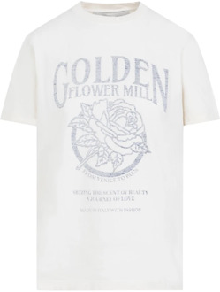 Wit Katoenen T-shirt Golden Goose , White , Dames - M,S,Xs