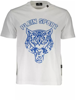 Wit Katoenen T-Shirt, Korte Mouw, Ronde Hals, Print, Logo Plein Sport , White , Heren - XL