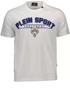 Wit Katoenen T-Shirt, Korte Mouw, Ronde Hals, Print Plein Sport , White , Heren
