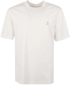 Wit Katoenen T-Shirt met Geborduurd Logo Brunello Cucinelli , White , Heren - 2Xl,Xl,L,M