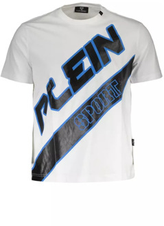 Wit Katoenen T-Shirt met Korte Mouwen en Bedrukt Logo Plein Sport , White , Heren - XL