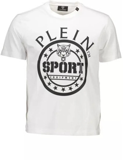Wit Katoenen T-Shirt met Korte Mouwen en Print Plein Sport , White , Heren - Xl,M