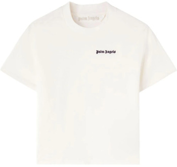 Wit Katoenen T-shirt met Logo Borduurwerk Palm Angels , White , Dames - L,S,Xs