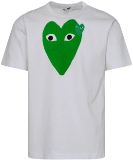 Wit Katoenen T-Shirt met Ronde Hals en Logo Print Comme des Garçons Play , White , Heren - S