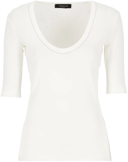 Wit Katoenen U-Hals T-Shirt met Lichtpunt Details Fabiana Filippi , White , Dames - M,S