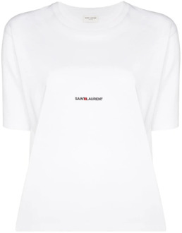 Wit Logo Box Fit T-Shirt Saint Laurent , White , Dames - Xl,L,M,S,Xs