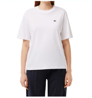 Wit Logo Front T-shirt Lacoste , White , Dames