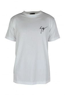 Wit Logo T-Shirt, Ronde Hals, 100% Katoen, Gemaakt in Italië Giuseppe Zanotti , White , Heren - M