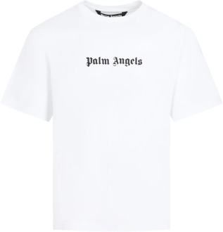 Wit Logo T-shirt Ronde Hals Palm Angels , White , Heren - 2Xl,Xl,L,M,S,Xs