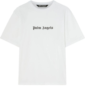 Wit Logo T-shirt voor Mannen Palm Angels , White , Heren - Xl,L,M