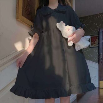 Wit Lolita Dagelijks Jurk Voor Tieners Retro Vintage Gothic Victoriaanse Japanse Stijl School Student Ruches Zoete Meisje Prinses zwart / M