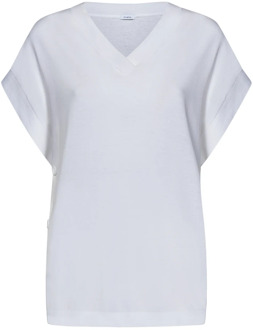 Wit Loose Fit T-Shirt met V-hals en knopen Malo , White , Dames - L,M,S