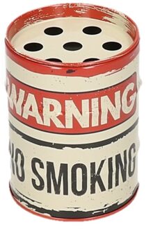 Wit met rode olievat asbak van metaal 7,5 cm